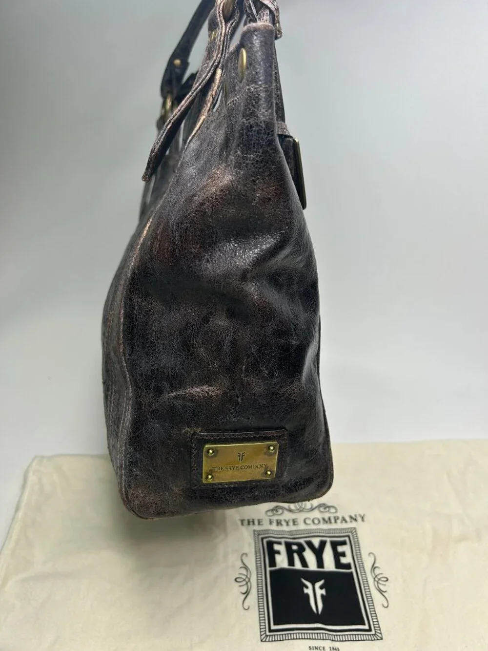 NWOT Frye DEBORAH Chocolate Brown Leather Studded Shoulder Satchel Tote Handbag